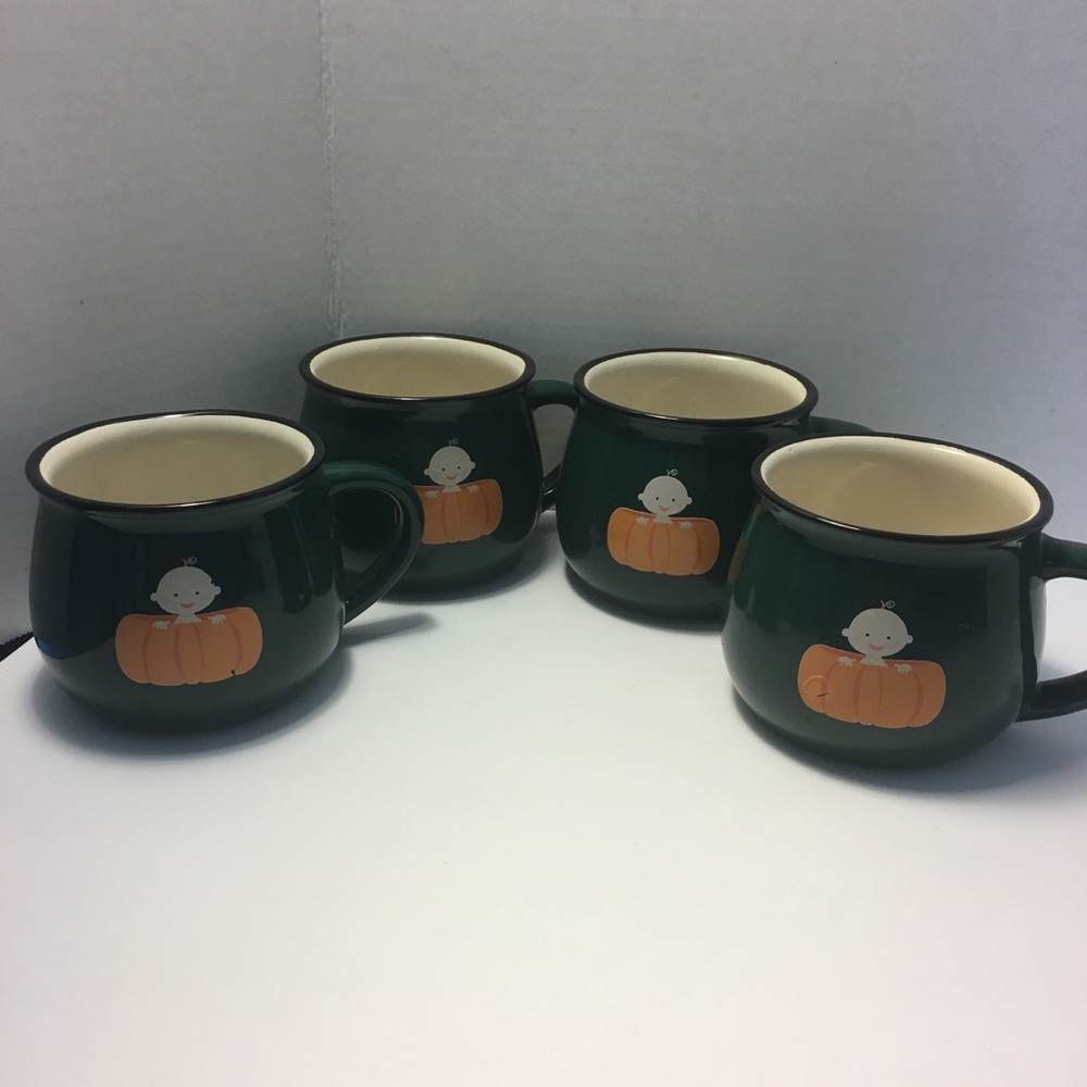 4 baby pumpkin green mugs